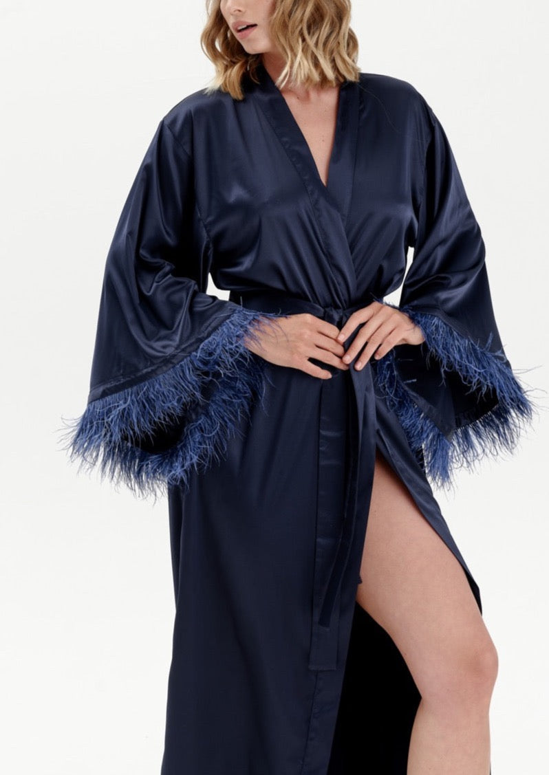 Long Silky Satin Feather Robe