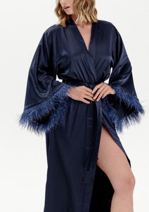 Long Silky Satin Feather Robe