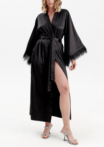 Long Silky Satin Feather Robe