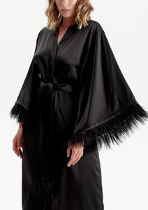 Long Silky Satin Feather Robe