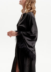 Long Silky Satin Feather Robe