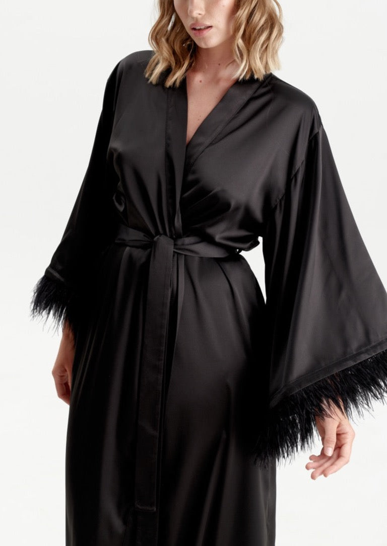 Long Silky Satin Feather Robe