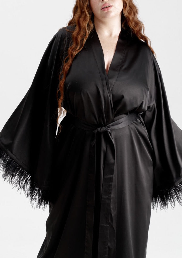 Long Silky Satin Feather Robe