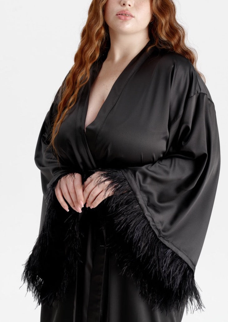 Long Silky Satin Feather Robe