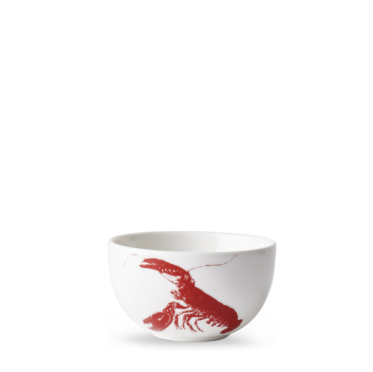 Front view of Red Lobster Snack Bowl showcasing red lobster artwork on white porcelain with a white background