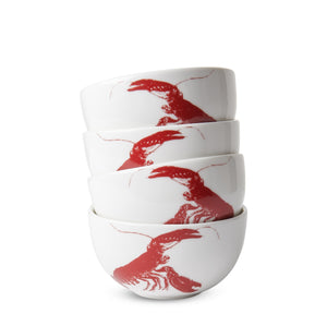 Caskata Porcelain Red Lobster Snack Bowl Stack of 4