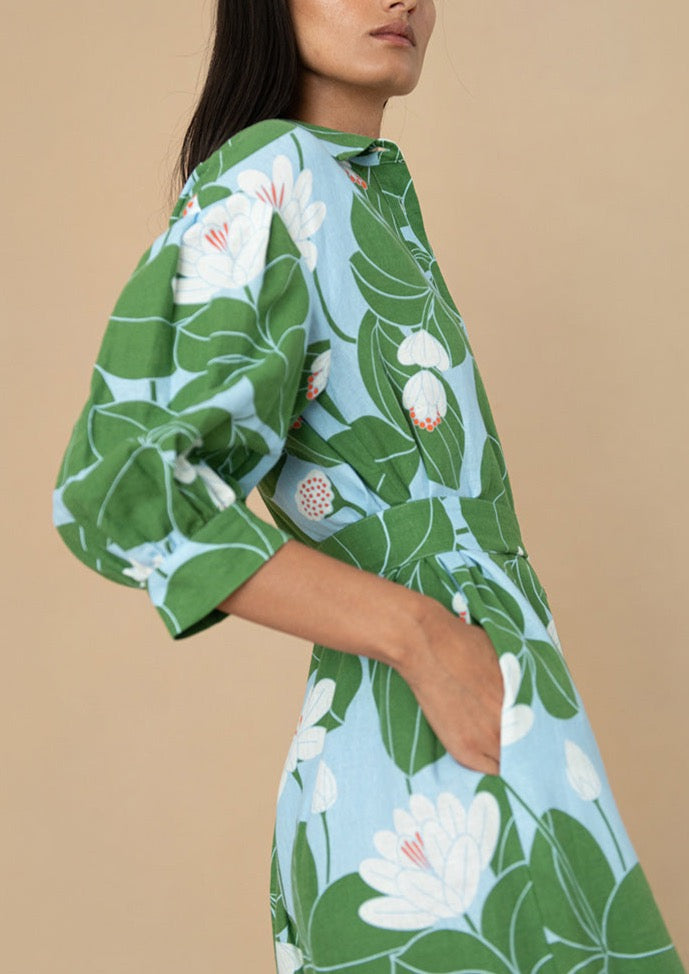 Bianca Linen Maxi Dress in Waterlily Green