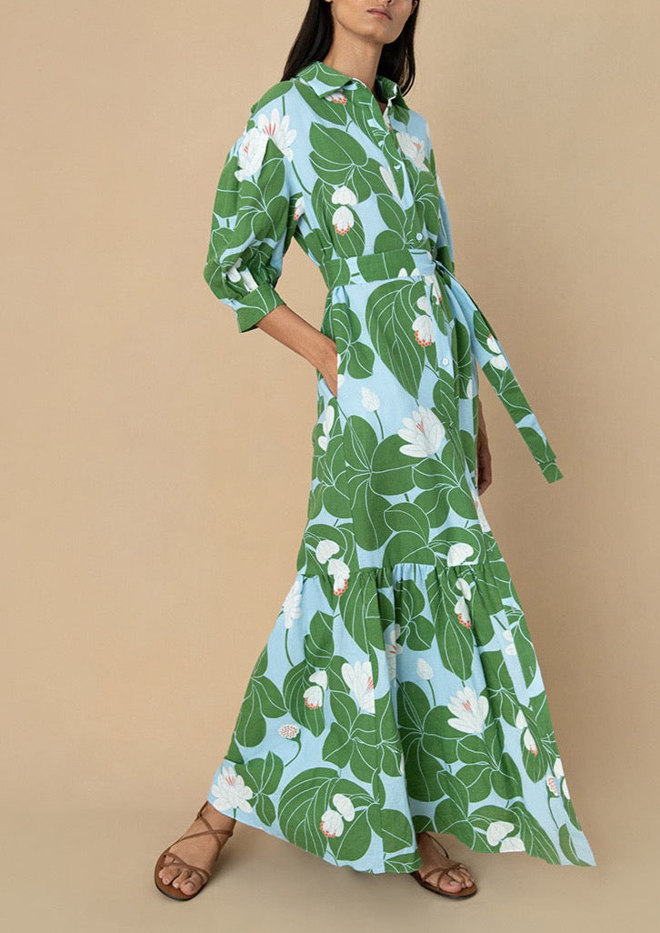 Bianca Linen Maxi Dress in Waterlily Green