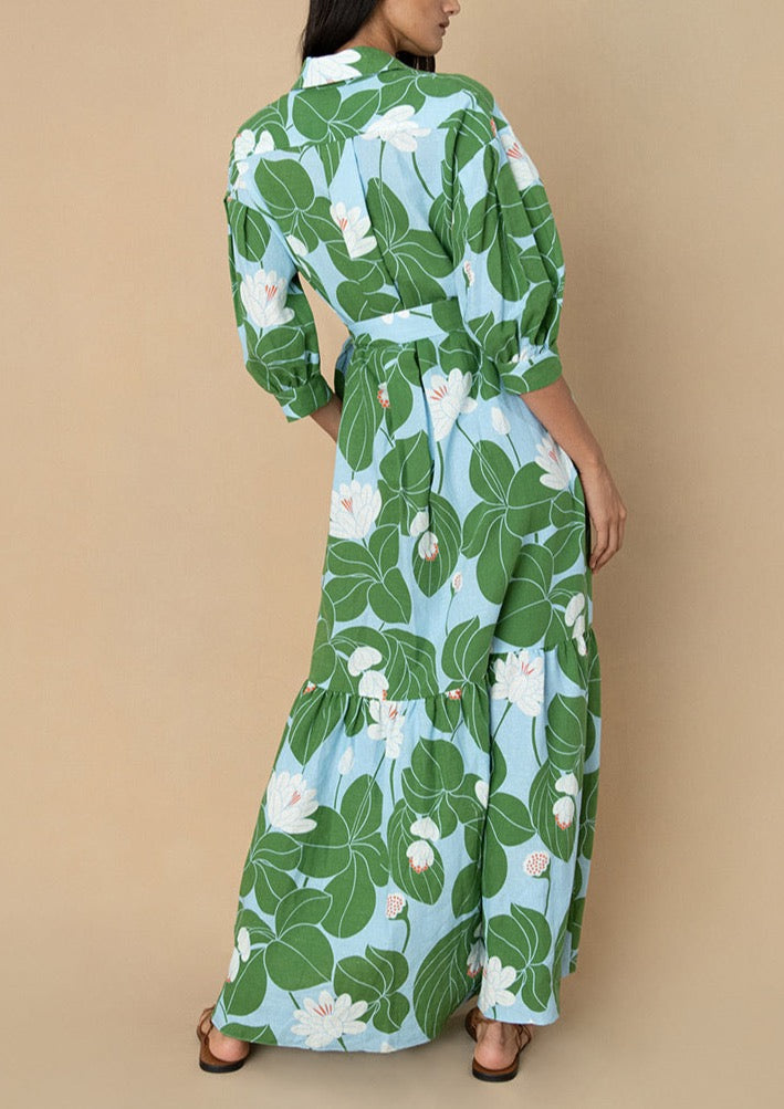 Bianca Linen Maxi Dress in Waterlily Green