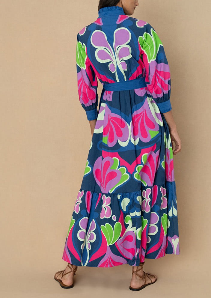 Demi Cotton Maxi Dress in Seventies Blue