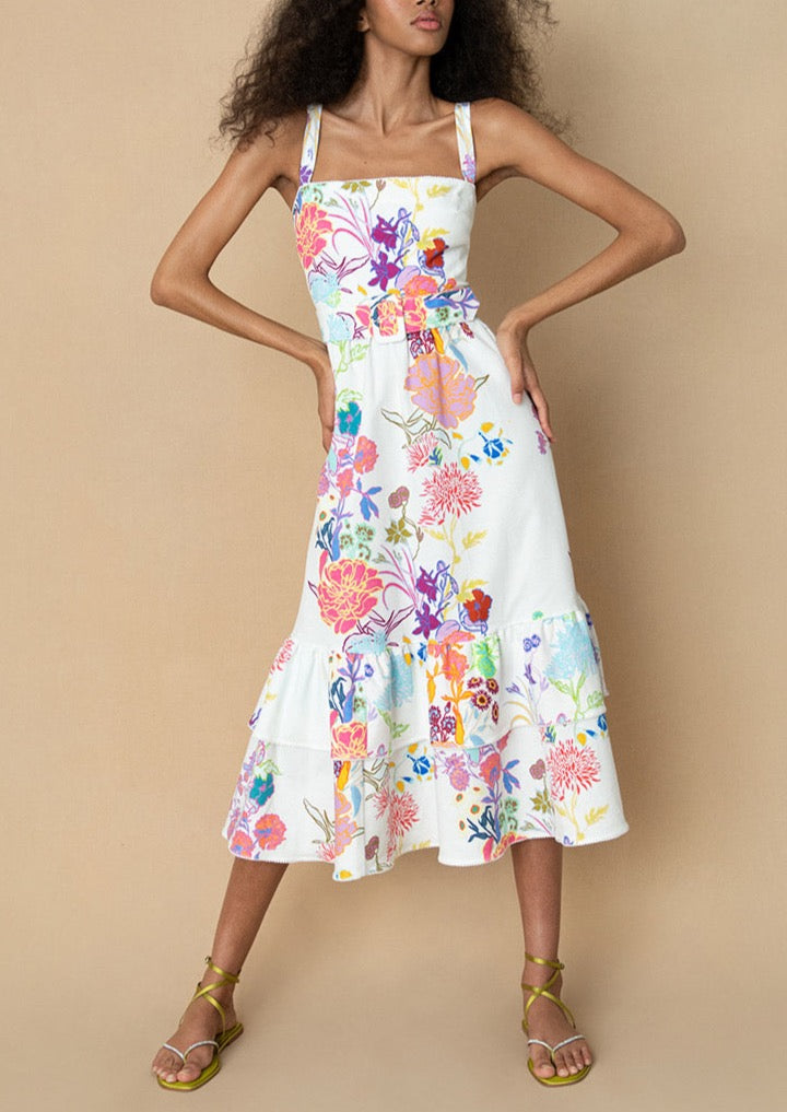 Dani Cotton Midi Dress in Jardin White