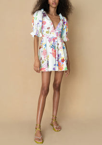 Aja Cotton Mini Dress in Jardin White