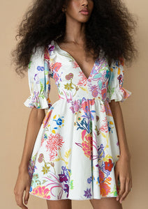 Aja Cotton Mini Dress in Jardin White