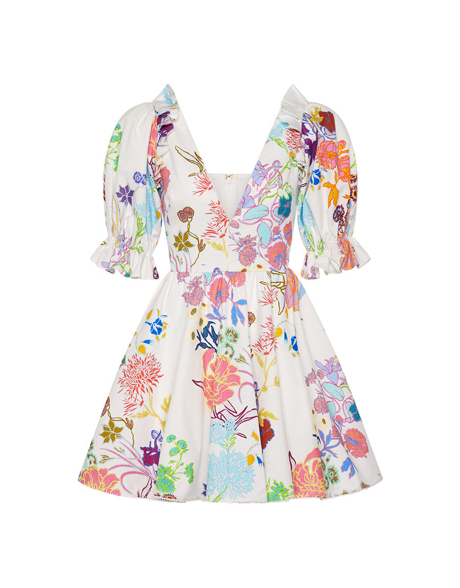 Aja Cotton Mini Dress in Jardin White