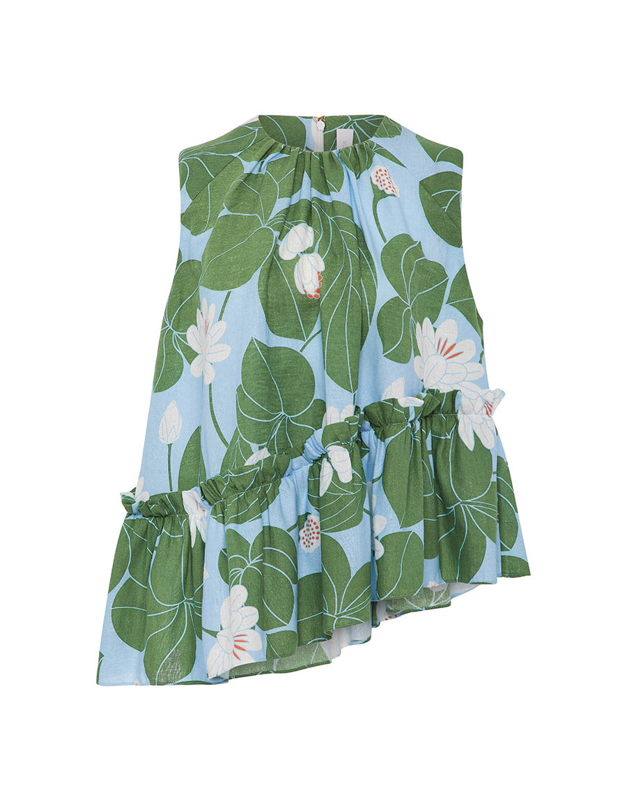 Alora Linen Top in Waterlily Green