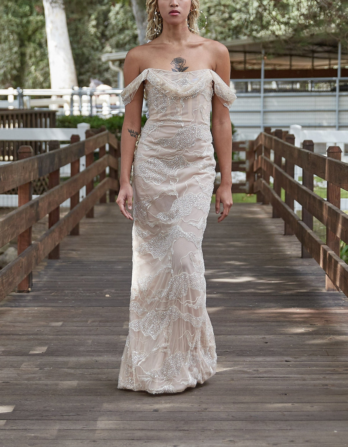 Anahita Embroidered Crystal Gown in Nude