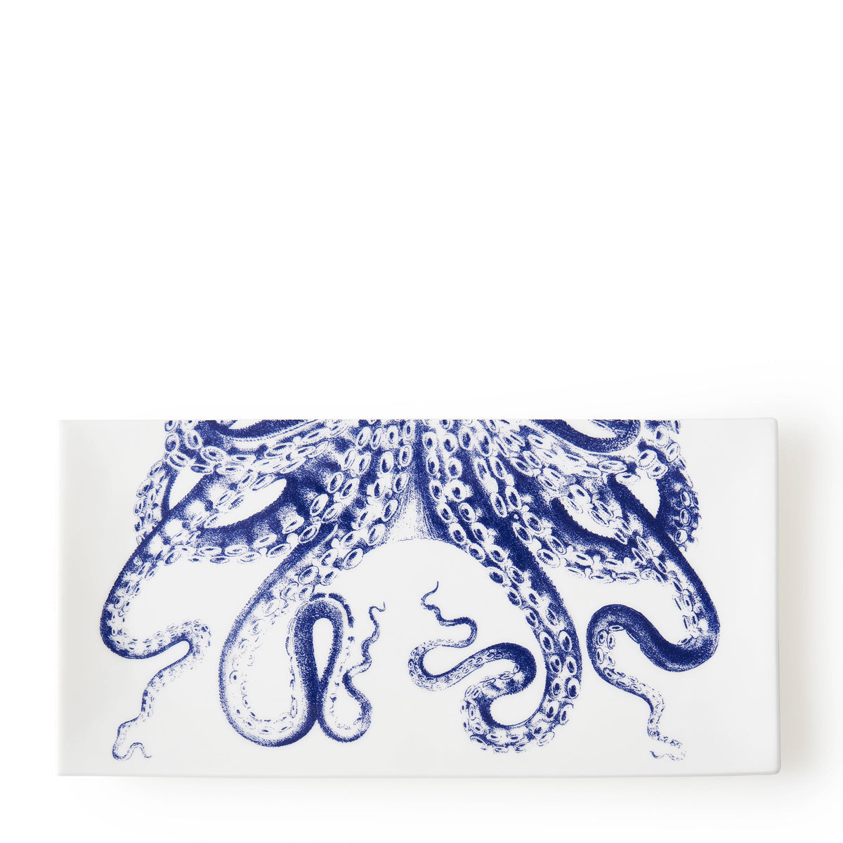 Top view of Lucy Sushi Tray Large showcasing a blue octopus design on white background