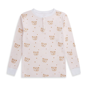 Bear Print Organic Cotton Pajama In Pink