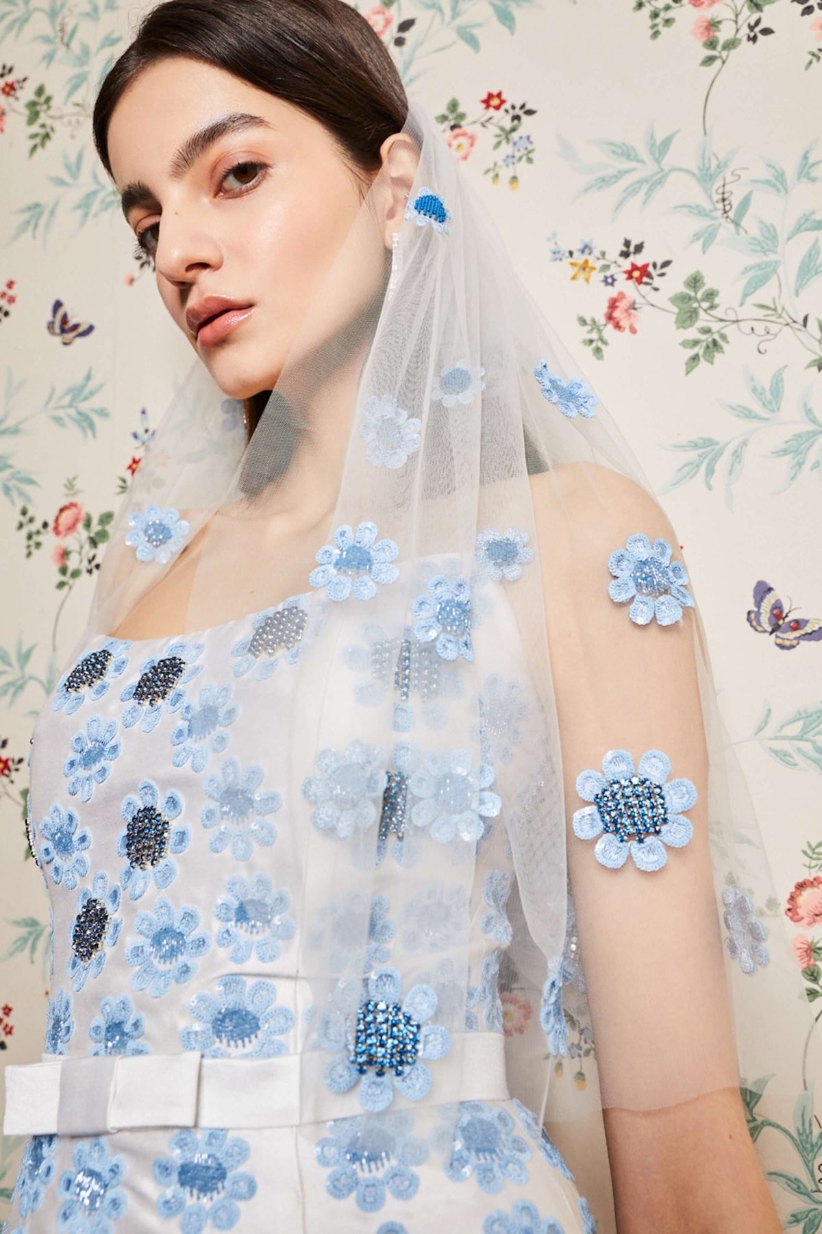 Bailey Blue Embroidered Blusher Veil | Over The Moon Bailey Blue Embroidered Blusher Veil | Over The Moon
