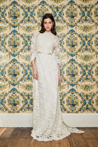 Garland Beaded White Lace Cape with Scalloped Hem