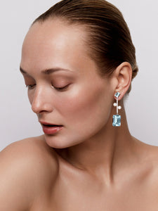 14K Aquamarine, Blue Topaz, and Pearl Statement Earring