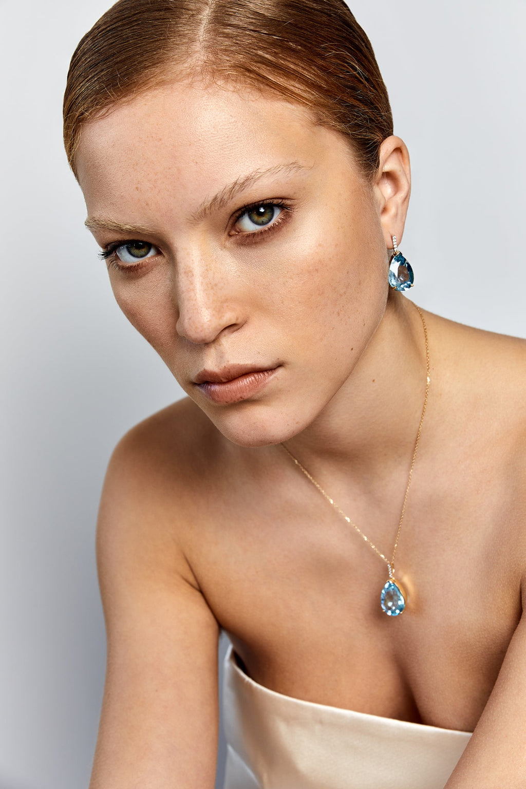 14K Swiss Blue Topaz Pear Necklace