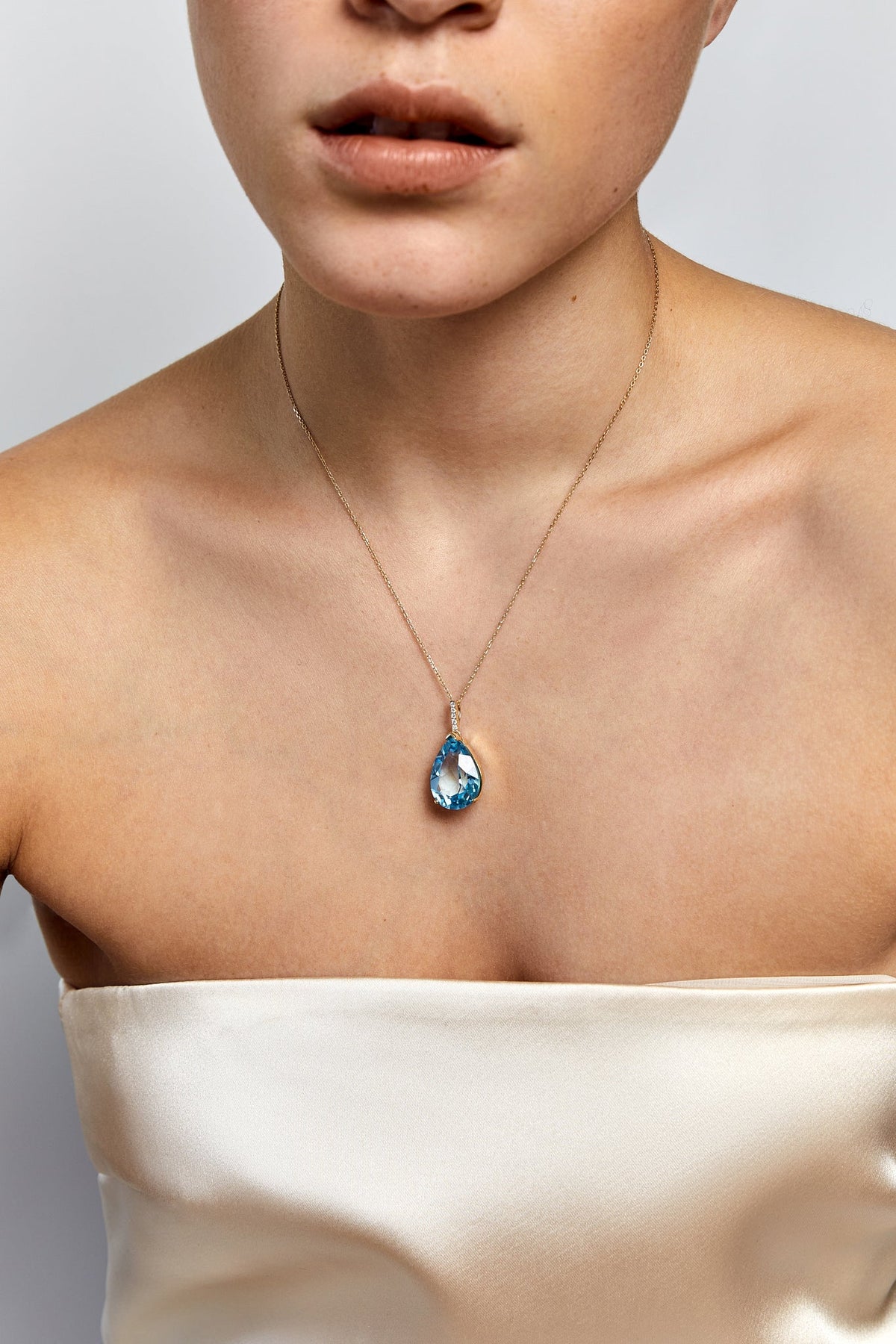 14K Swiss Blue Topaz Pear Necklace