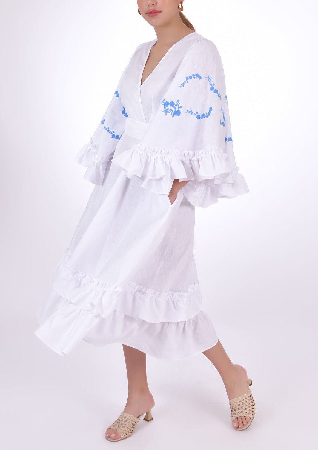 Hati Embroidered Wrap Long Sleeve Dress