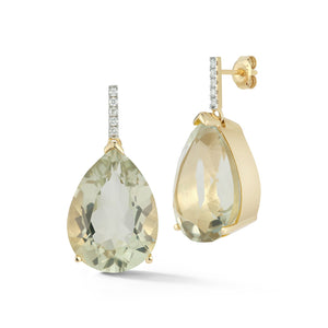 14K Green Amethyst Pear Drop Earrings