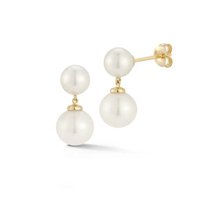 14K Duo Pearl Dot Drop Earrings