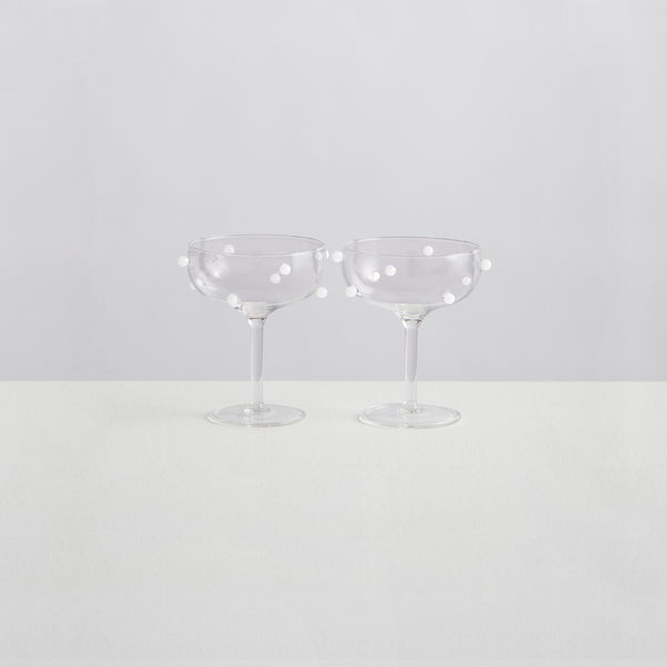 2 Champagne Coupes | Clear & White