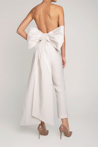 Margaret Silk Faille Jumpsuit with Convertible Skirt in White
