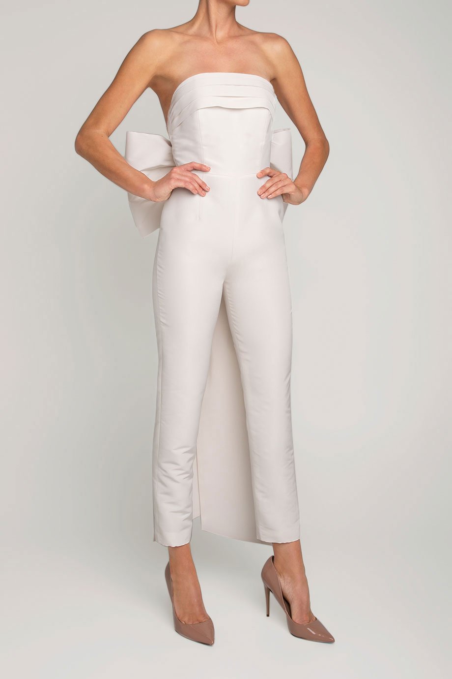 Margaret Silk Faille Jumpsuit with Convertible Skirt in White
