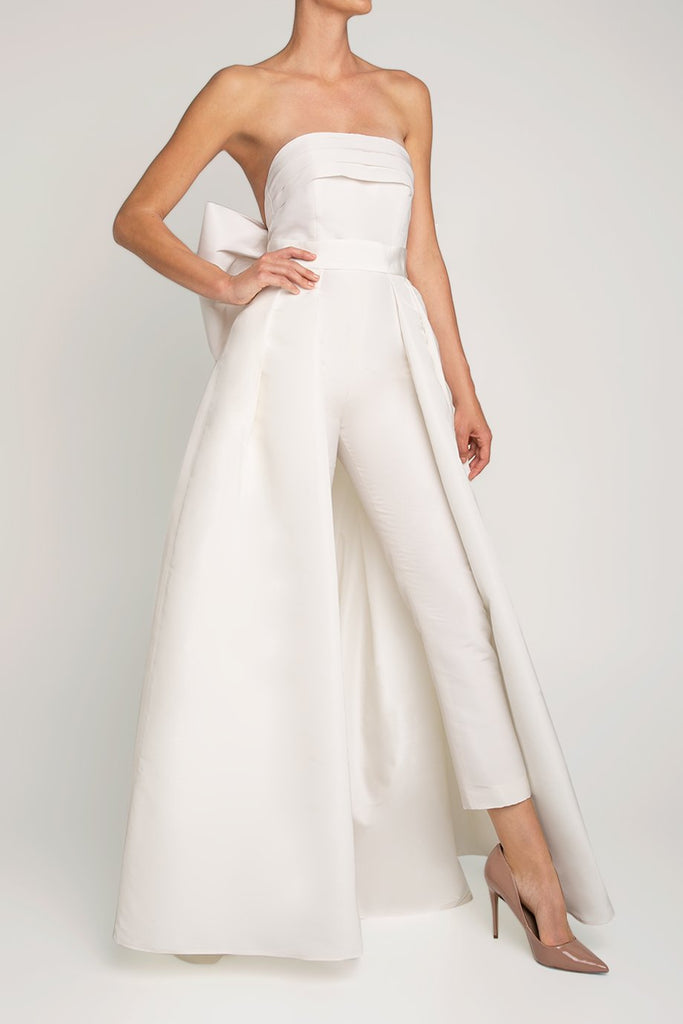 Margaret Silk Faille Jumpsuit with Convertible Skirt in White | Over ...
