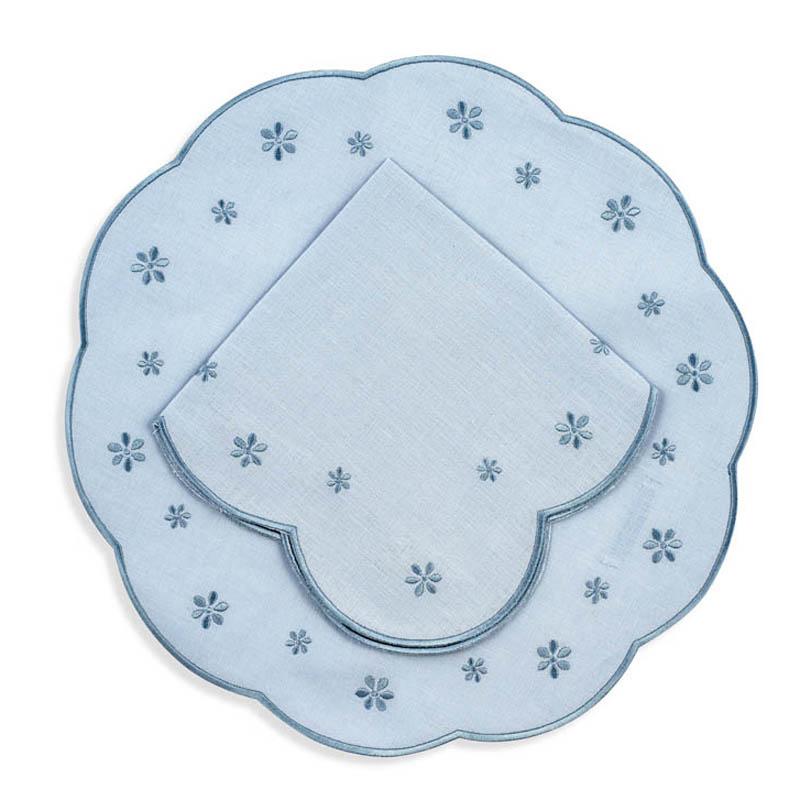 Made-to-Order Margueritte Linen Placemat and Napkin, Set of 12 in Light Blue