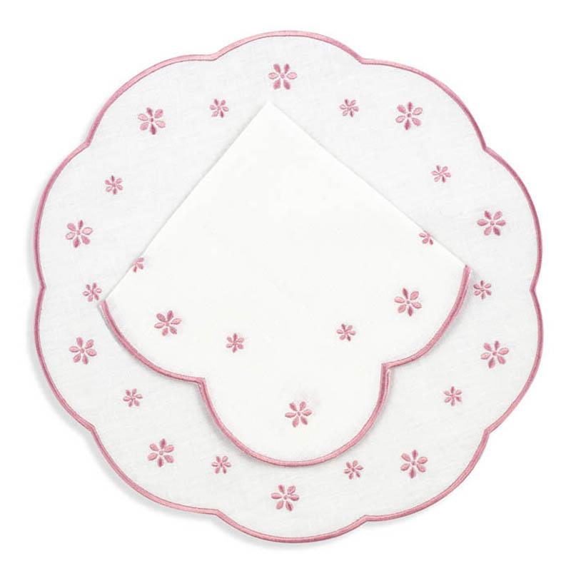 Made-to-Order Margueritte Linen Placemat and Napkin, Set of 12 in Pink