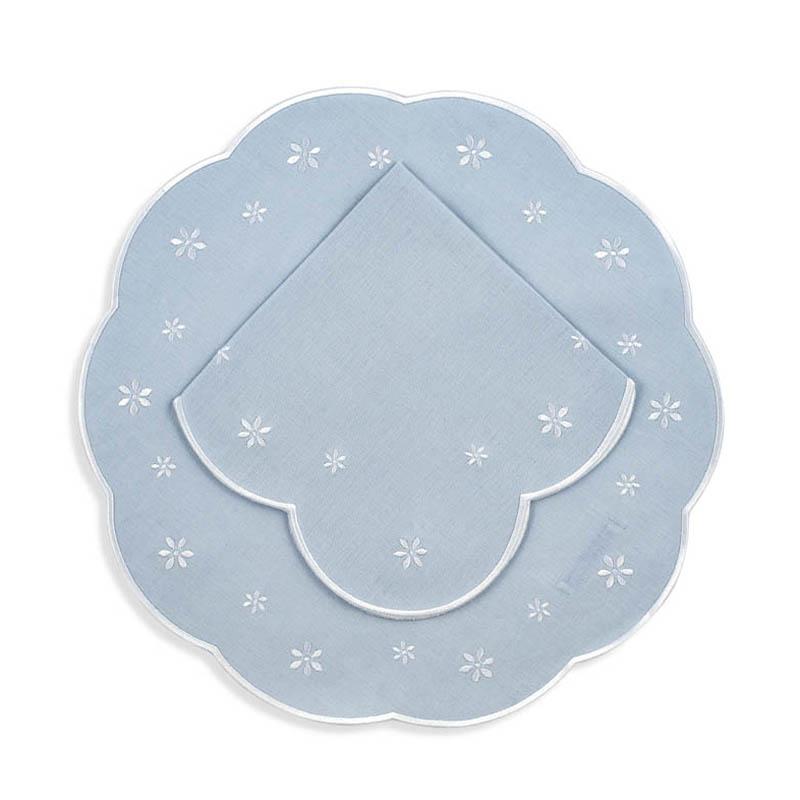 Margueritte Linen Placemats and Napkins, Set of 12 in Blue