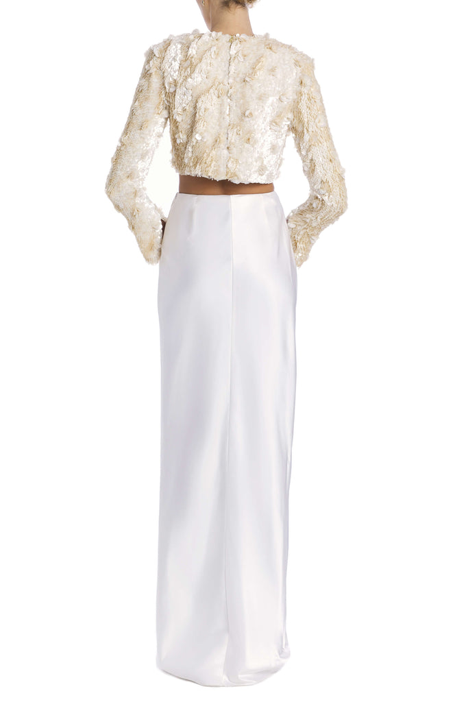 Audrey White Duchess Satin Draped Skirt | Over The Moon