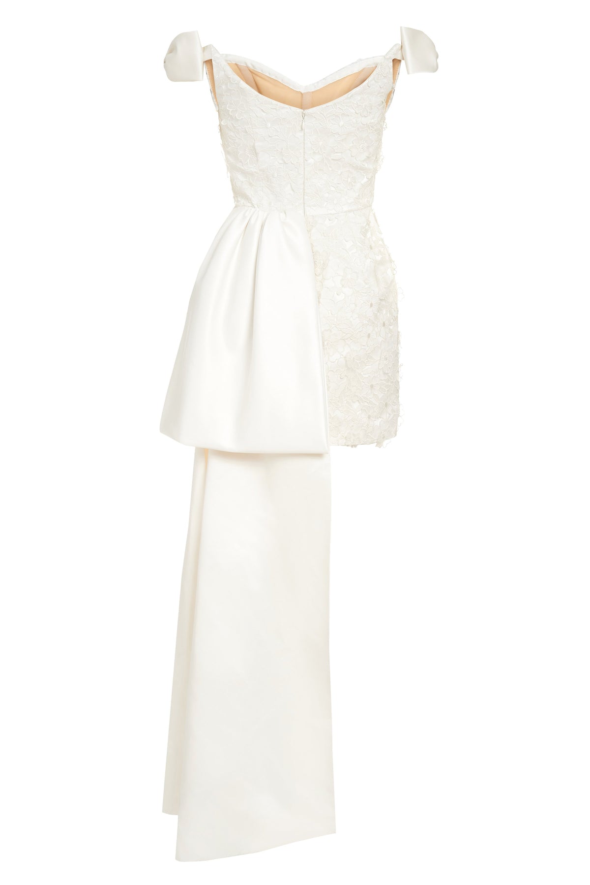 Bowen Bow Shoulder White Floral Applique Mini Dress