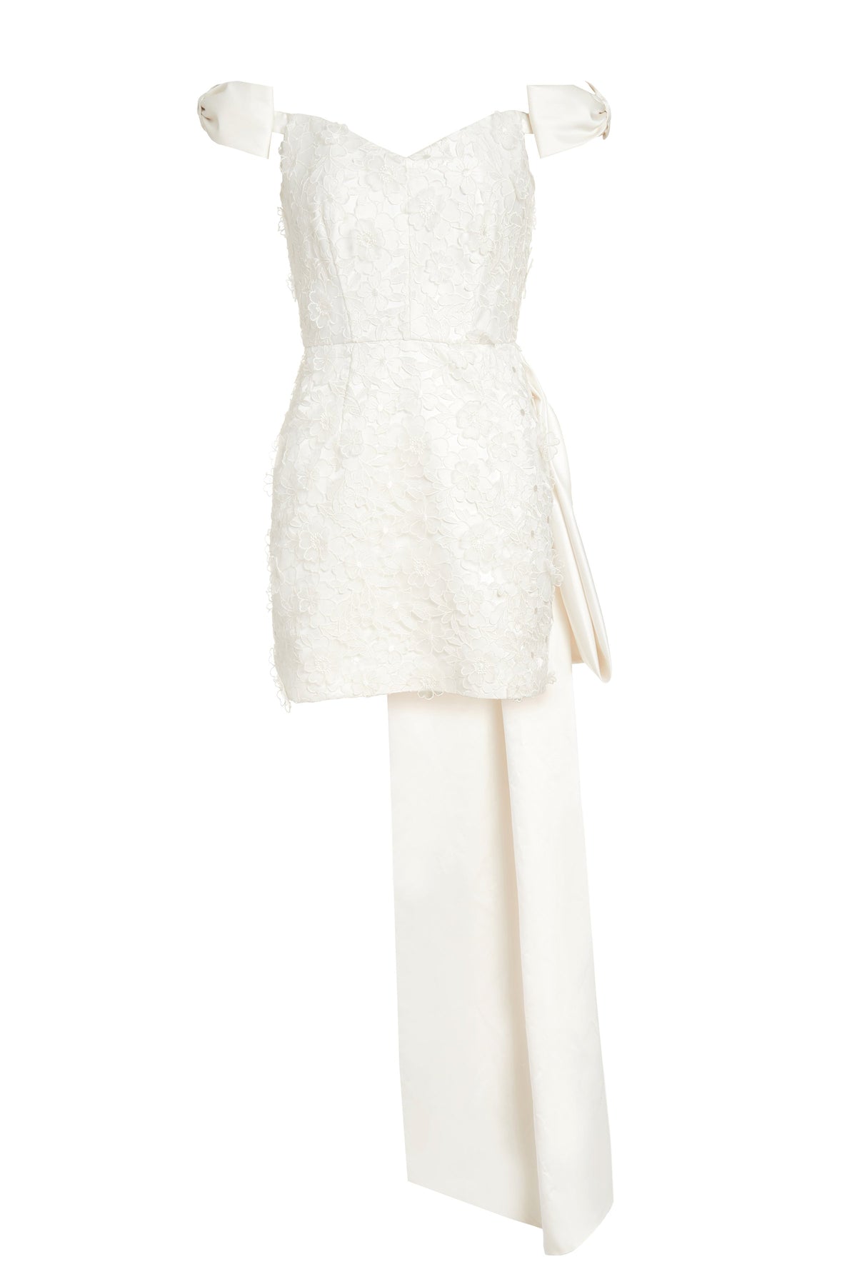 Bowen Bow Shoulder White Floral Applique Mini Dress