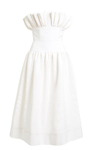 Demetra White Moire Midi Dress