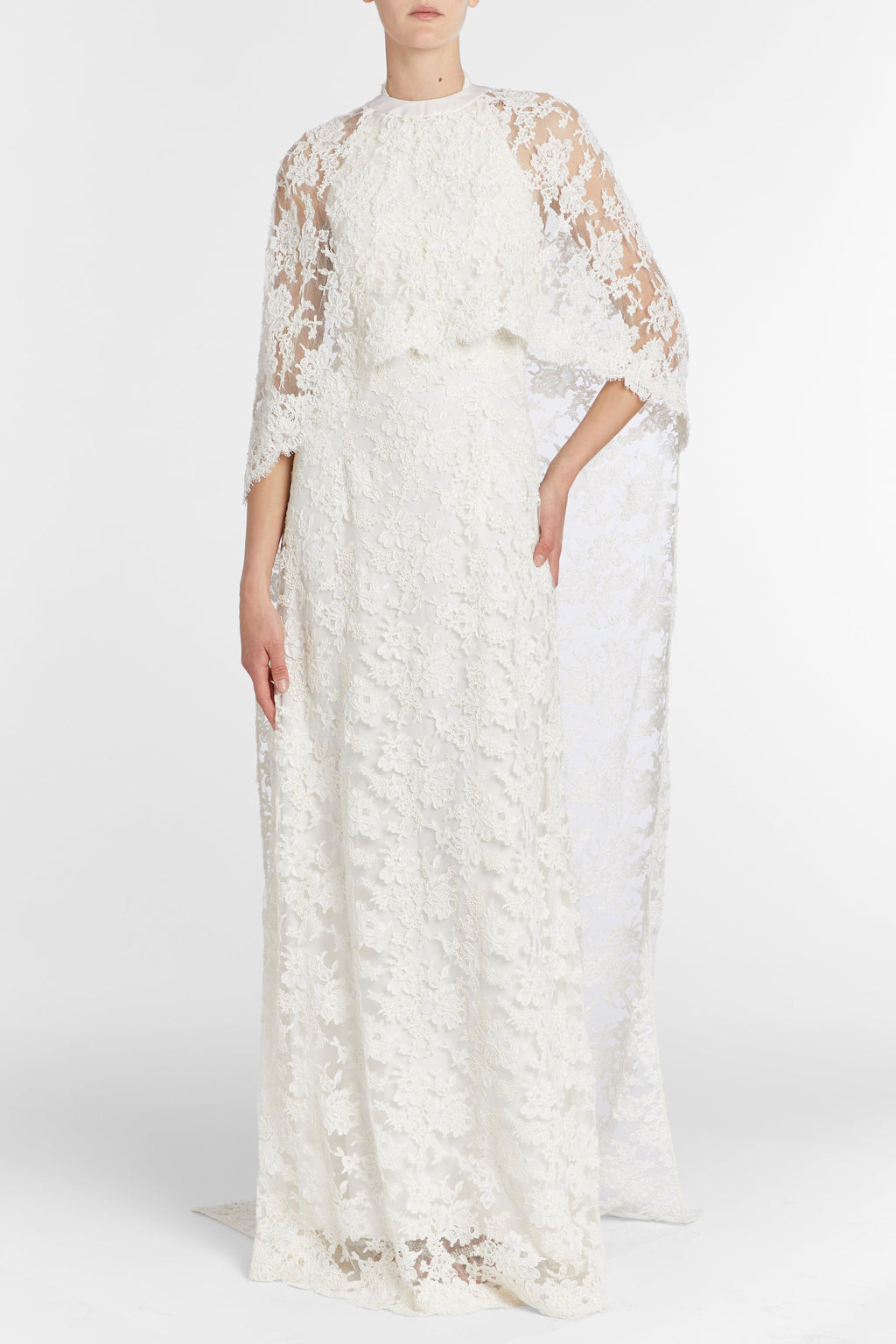 chinese dress ladies Lace Cape with Crop Top+ Wide Leg Slit Pants Xs / White