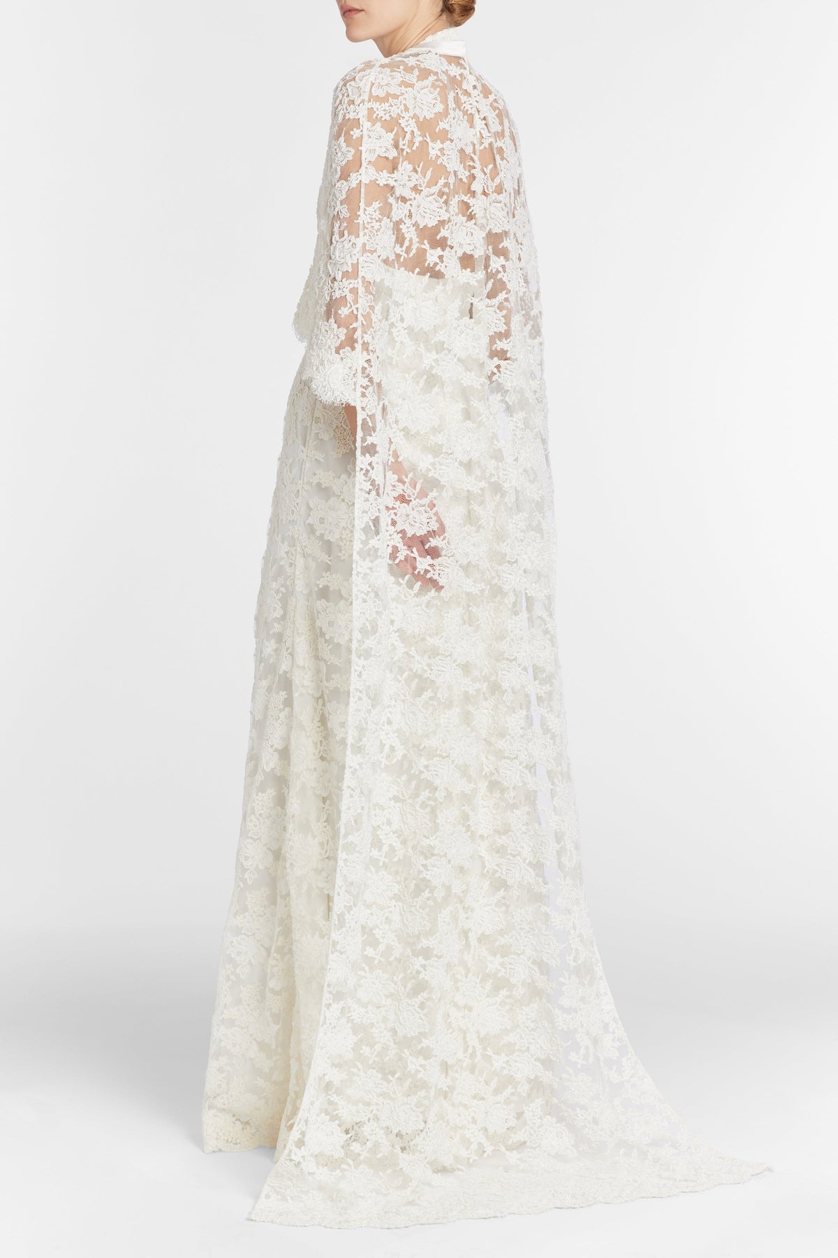 Garland Beaded White Lace Cape with Scalloped Hem