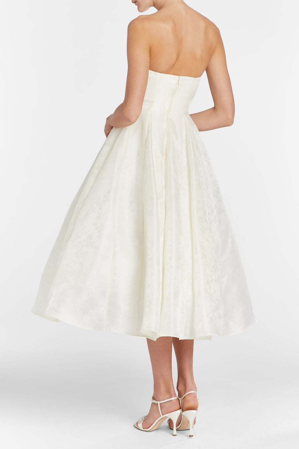 Fiorela White Floral Jacquard Strapless Midi Dress | Over The Moon Fiorela White Floral Jacquard Strapless Midi Dress | Over The Moon