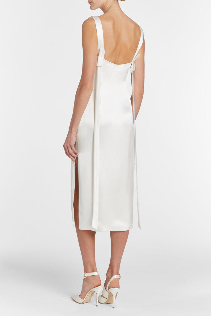 Bianca White Satin Shift Dress Over The Moon