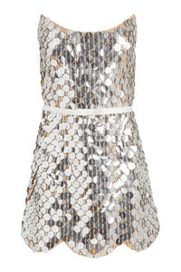 Vivienne Silver Paillette Mini Dress with Scalloped Hem and Detachable Bow Belt