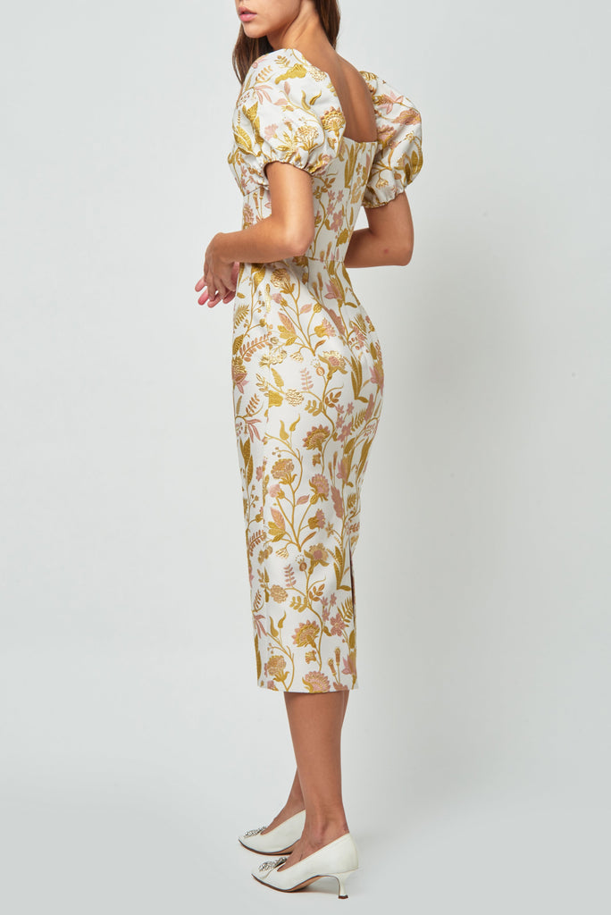 Yvette Floral Brocade Off-The-Shoulder Midi Dress