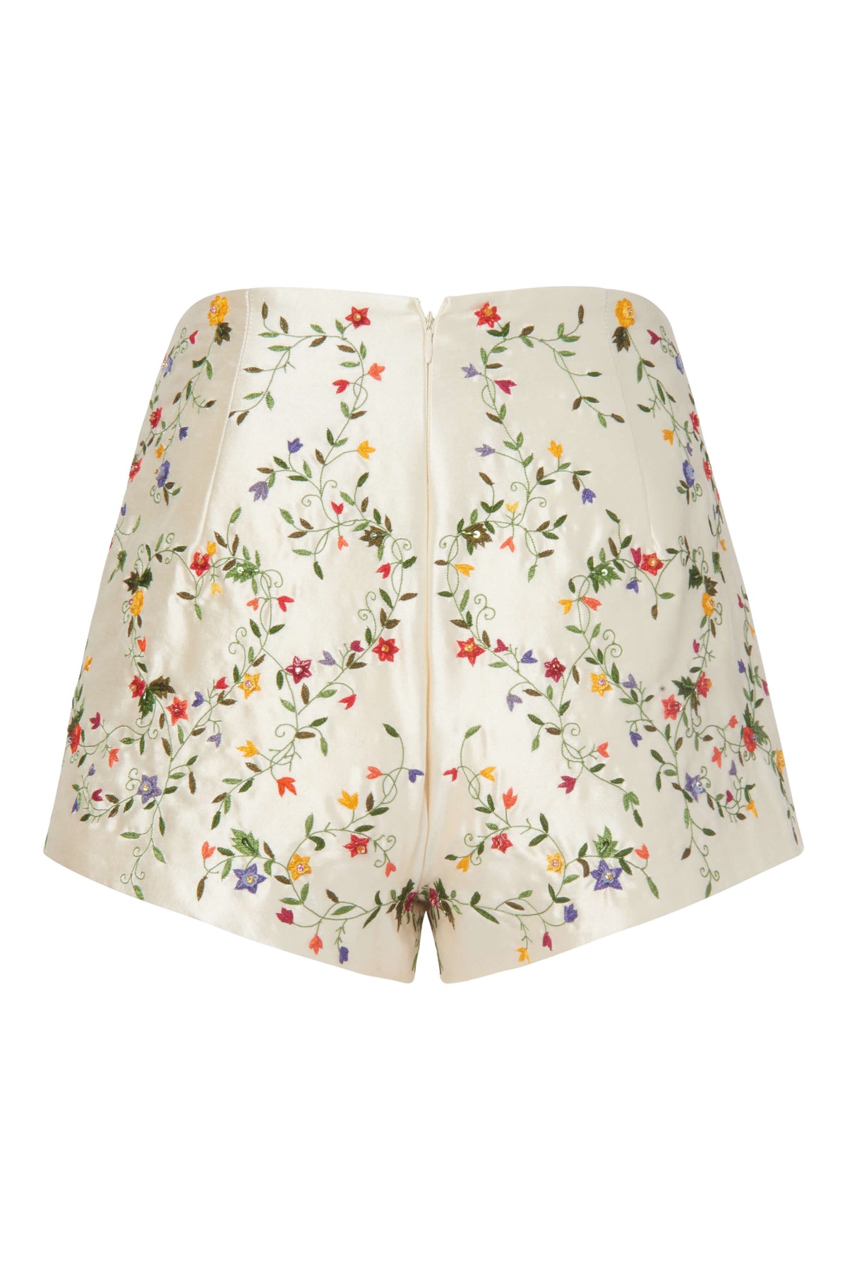 Dolce Ivory Floral Embroidered Silk Short