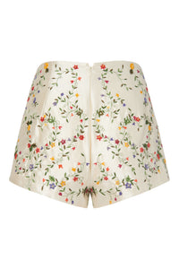 Dolce Ivory Floral Embroidered Silk Short