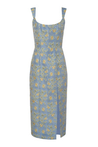 Claudette Blue Floral Brocade Corset Dress